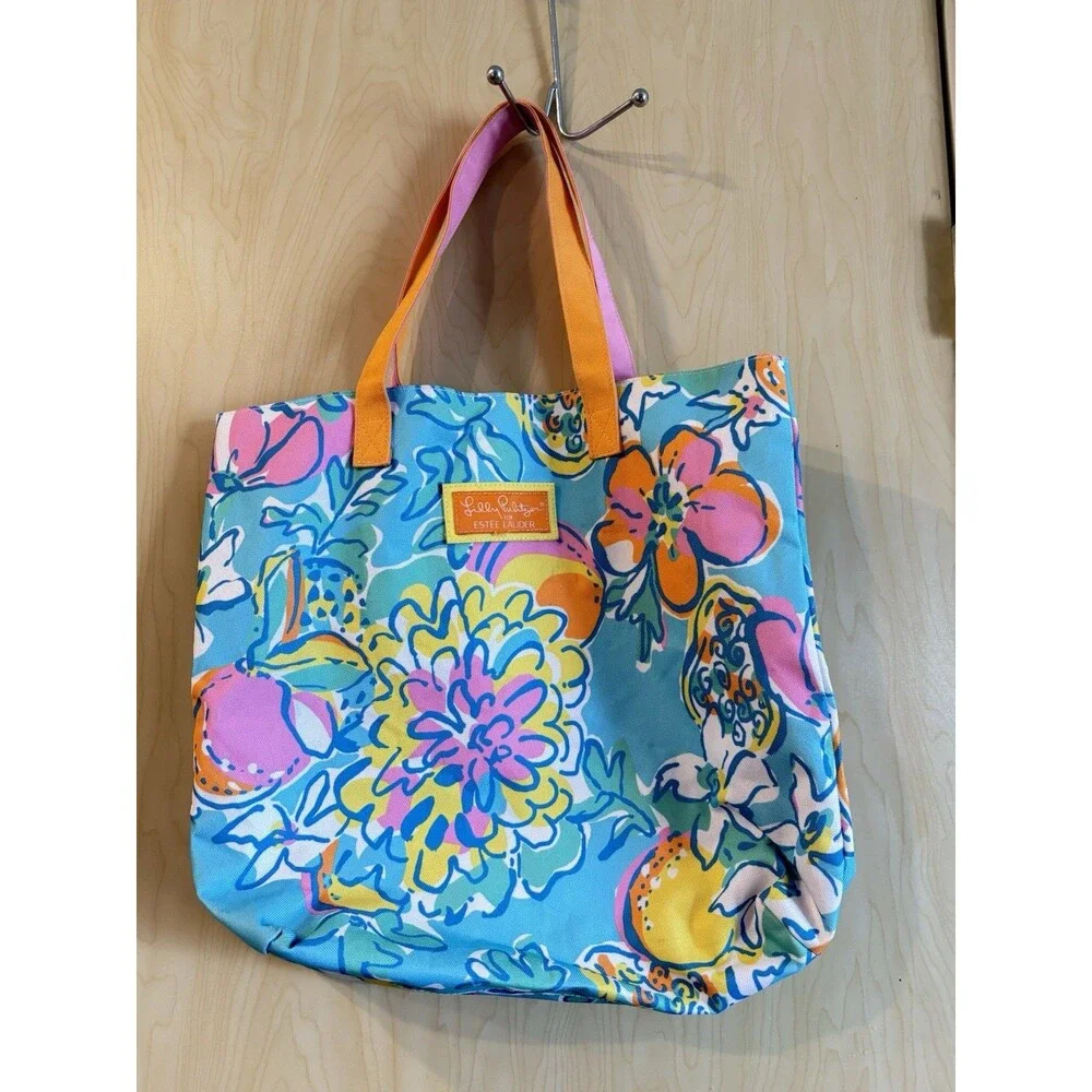 LILLY PULITZER ESTEE LAUDER BEACH TOTE BAG RESORT VACATION CANVAS PURSE LIMITED